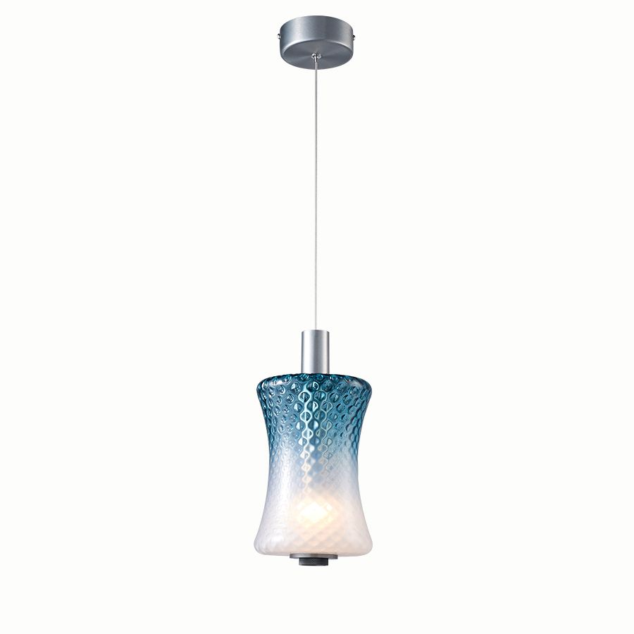 Φωτιστικό Κρεμαστό Μονόφωτο 15xH180cm Led 4w 220lm 3000K Χειροποίητο Γυαλί Μπλε-Λεπτομέρειες Γραφίτη Sun Light  PAUL-1P-BL