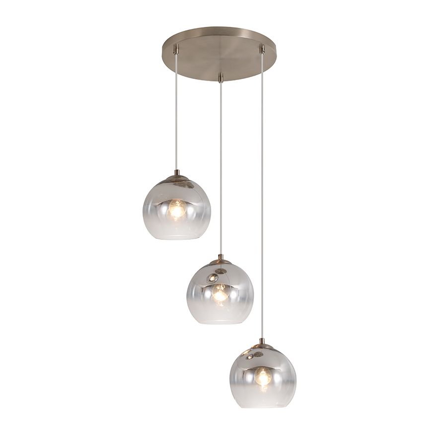 Φωτιστικό Κρεμαστό Ροζέτα Τρίφωτο 30xH120cm Μέταλλο Νίκελ Ματ, Χειροποίητο Ντεγκραντέ Γυαλί Sun Light DROP-3R-CH