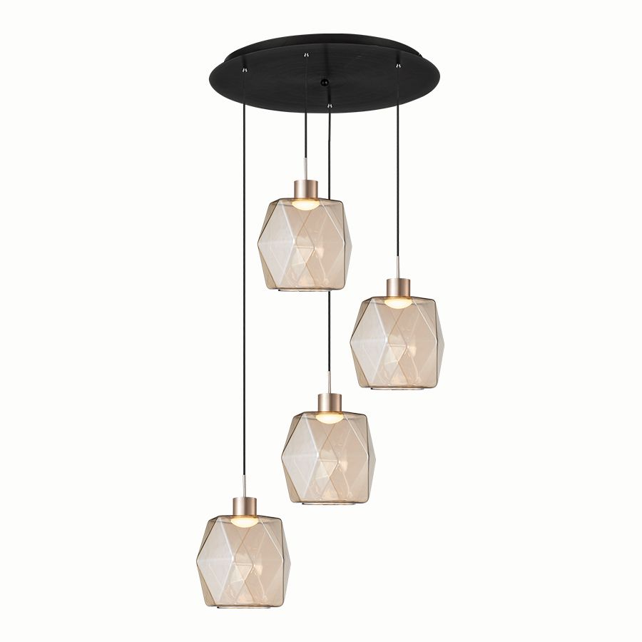 Φωτιστικό Κρεμαστό Τετράφωτο Ροζέτα Μαύρη 45xH180cm Led 20w 1120lm 3000K Χειροποίητα Γυαλιά Μελί D18cm Sun Light  VENET-4R