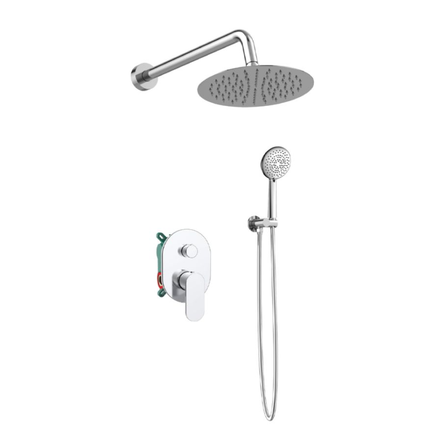 Orabella Oval - Shower set εντοιχισμού με Μπαταρία λουτρού, εντοιχισμού 2 σημείων, κεφαλή Φ250 με βραχίονα και τηλέφωνο ντουζ με σπιράλ και επιτοίχειο στήριγμα Χρωμέ 10459