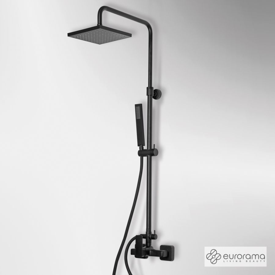 Μπαταρία Ντουζιέρας με Κεφαλή και Κολώνα ρυθμιζόμενου ύψους Quadra Black Matt 144065-400