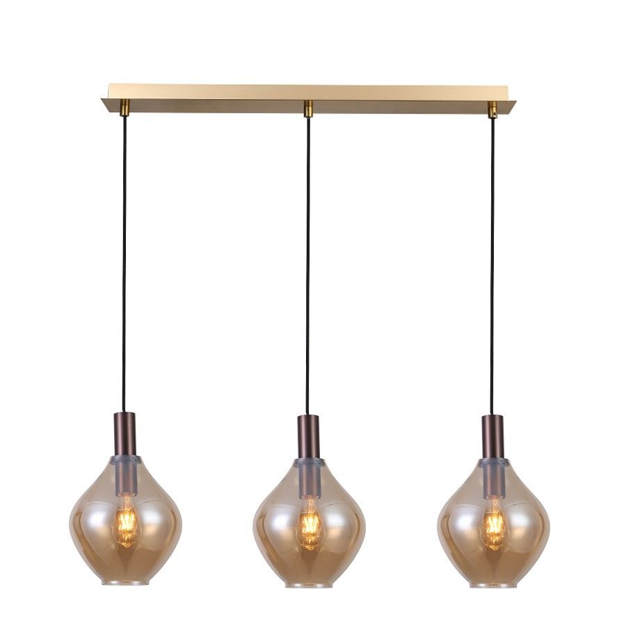 Φωτιστικό Κρεμαστό Τρίφωτη Ράγα L80xH120cm 3xE27 Χειροποίητο Γυαλί-Μέταλλο Οξυντέ Sun Light PEAR-3S-CO 