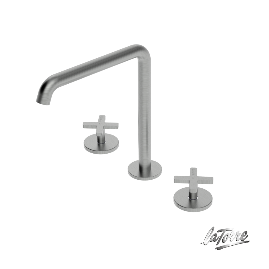 Μπαταρία Νιπτήρα Επικαθήμενη 3 οπών με Βαλβίδα Clic-Clac Εlle Cross La Torre Inox 38102-110