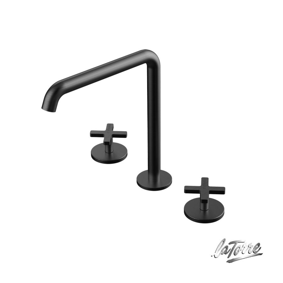 Μπαταρία Νιπτήρα Επικαθήμενη 3 οπών με Βαλβίδα Clic-Clac Εlle Cross La Torre Black Brushed 38102-410