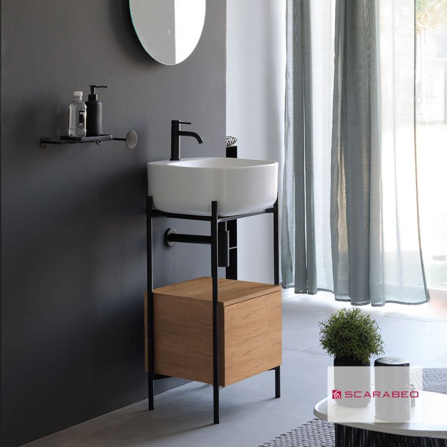 Έπιπλο μπάνιου Laila 2702-NROP με συρτάρι 2711-89 χωρίς νιπτήρα, Scarabeo 270211-NROP89