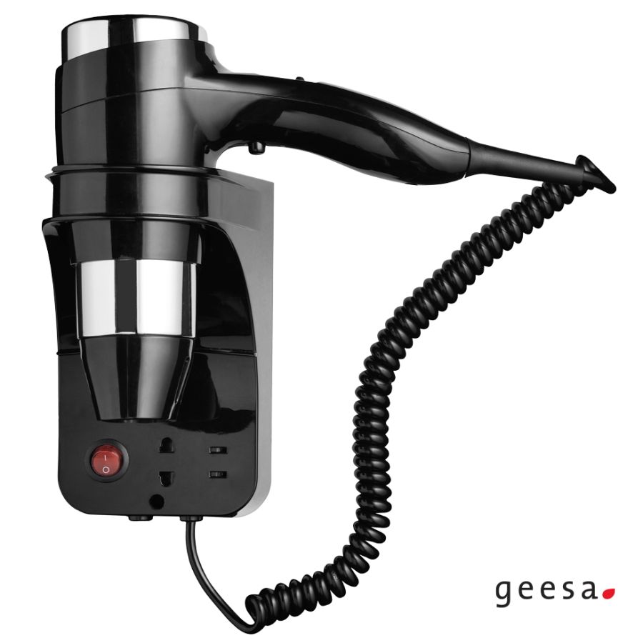 Σεσουάρ 3 ταχυτήτων 1600w με πριζα ξυρ.μηχ. Geesa Chrome/Black 6478-100400