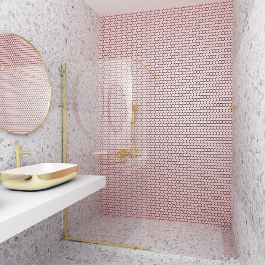 Orabella Serena Brushed Gold H185 100 cm - Καμπίνα ελεύθερης τοποθέτησης με βραχίονα στήριξης τοίχου 30518