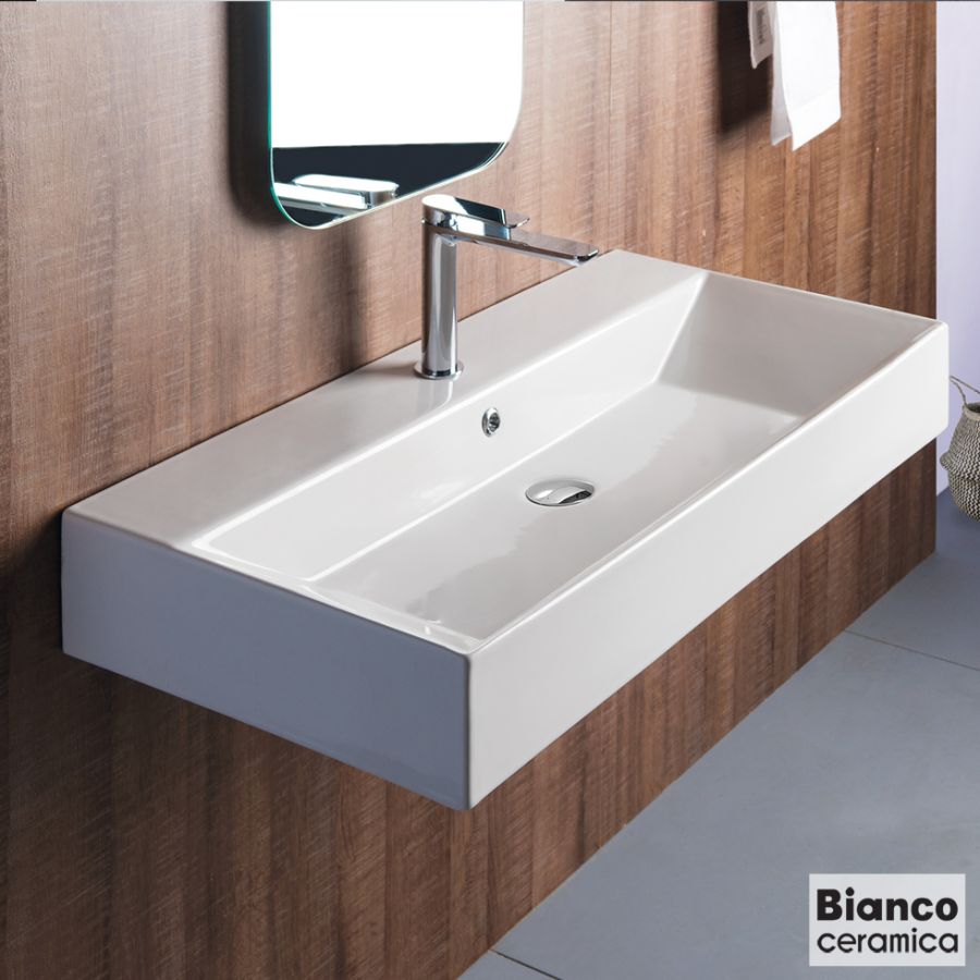 Νιπτήρας Πορσελάνης Tetra n 90x42 (1 οπή) Bianco Ceramica White 32090-300