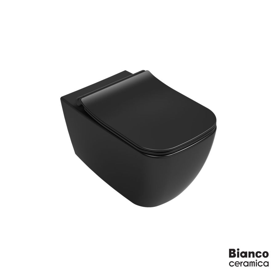 Λεκάνη Κρεμαστή MIZO/51,5 Rimless με κάλυμμα Slim Soft Close MS36SC, Bianco Ceramica Black Matt 361600SC-401