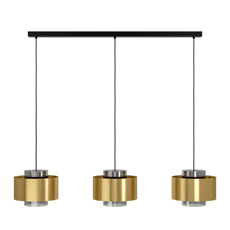 Κρεμαστό Φωτιστικό Τρίφωτο Ράγα 128x28xH150cm 3xE27 Μαύρο-Χρυσό-Γυαλί Eglo Duglia 390067