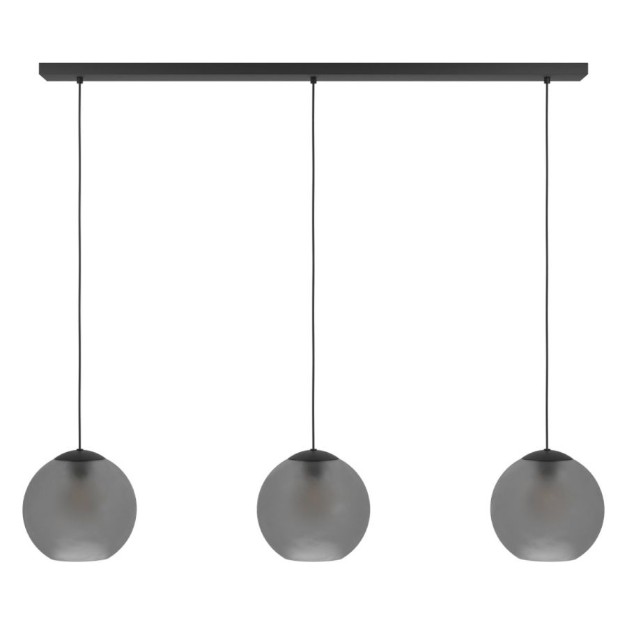 Κρεμαστό Φωτιστικό L125,5xH150cm Τρίφωτη Ράγα 3xE27 Μαύρο Μέταλλο-Γκρι Γυαλί Eglo Arangona 390214