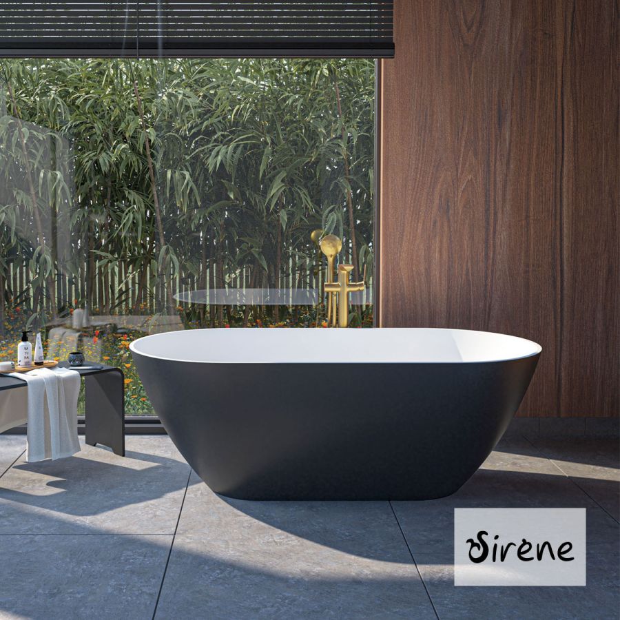 Μπανιέρα Solid Surface Ελεύθερης Τοποθέτησης CUSCO Freestanding  165x85, Sirene Black Matt /White Matt CUS16585-401301