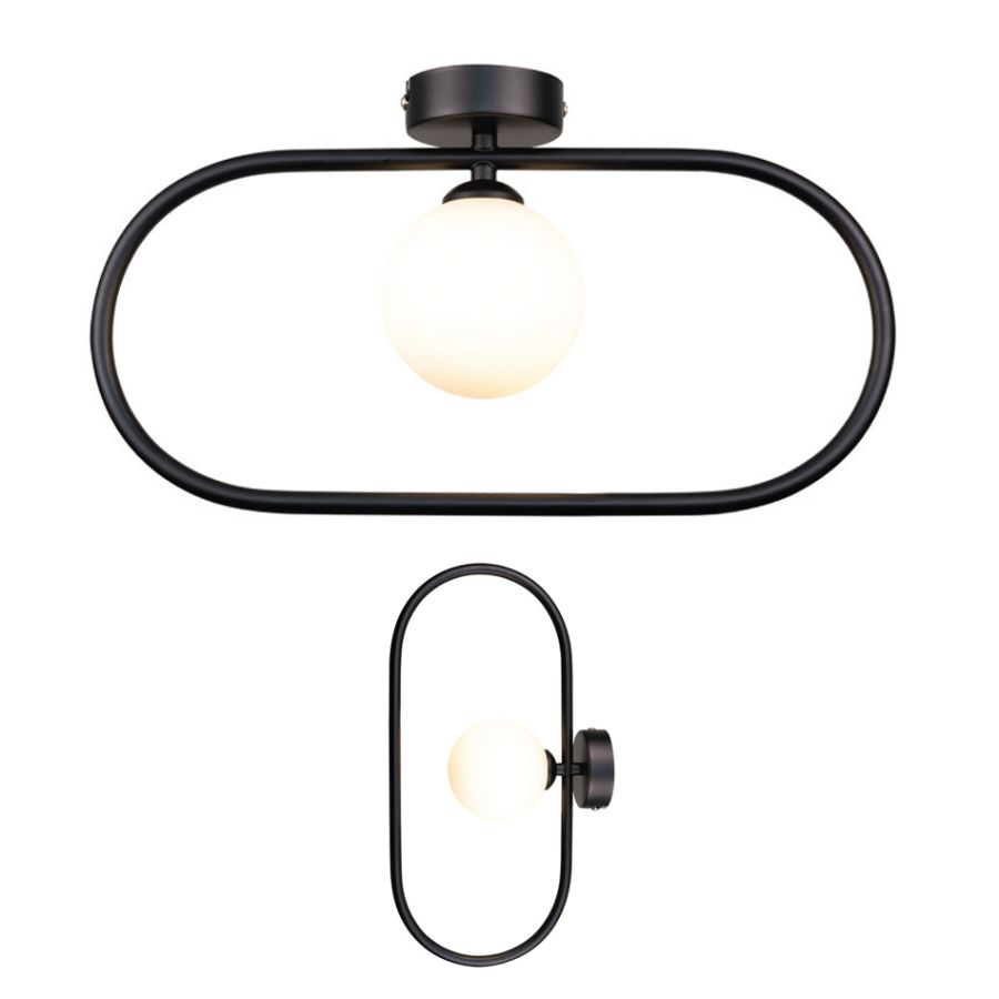 InLight Επιτοίχιο Φωτιστικό Μαύρο G9 – Οβάλ με White Opal Γυαλί 15×40 cm 43030-Black