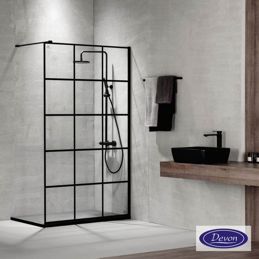 Διαχωριστικό κρύσταλλο ντουζιέρας IWIS Walk-in 110 ρυθμιζόμενo από 107 έως 109εκ., Devon Clean Glass Decor Black Matt IW110DC-400