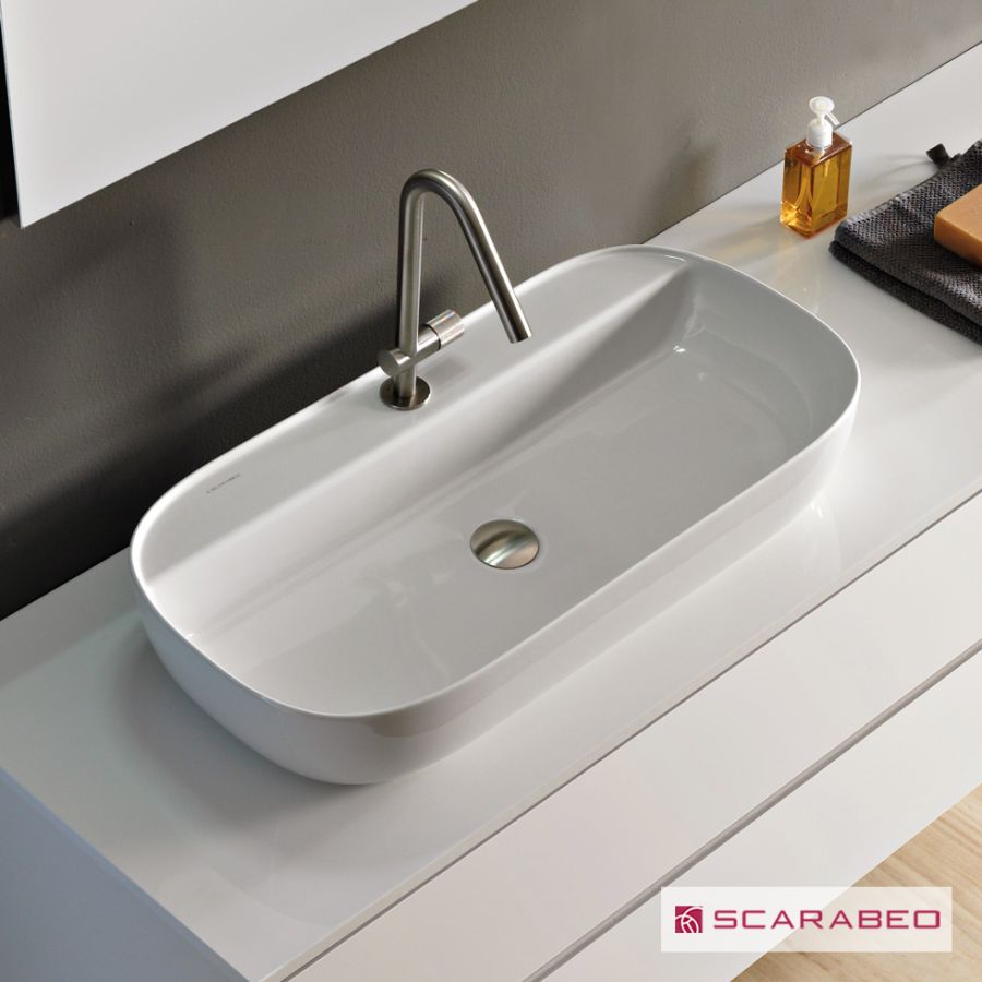 Νιπτήρας Πορσελάνης Glam76/R 76x38 (1 οπή) Scarabeo White 1801-300