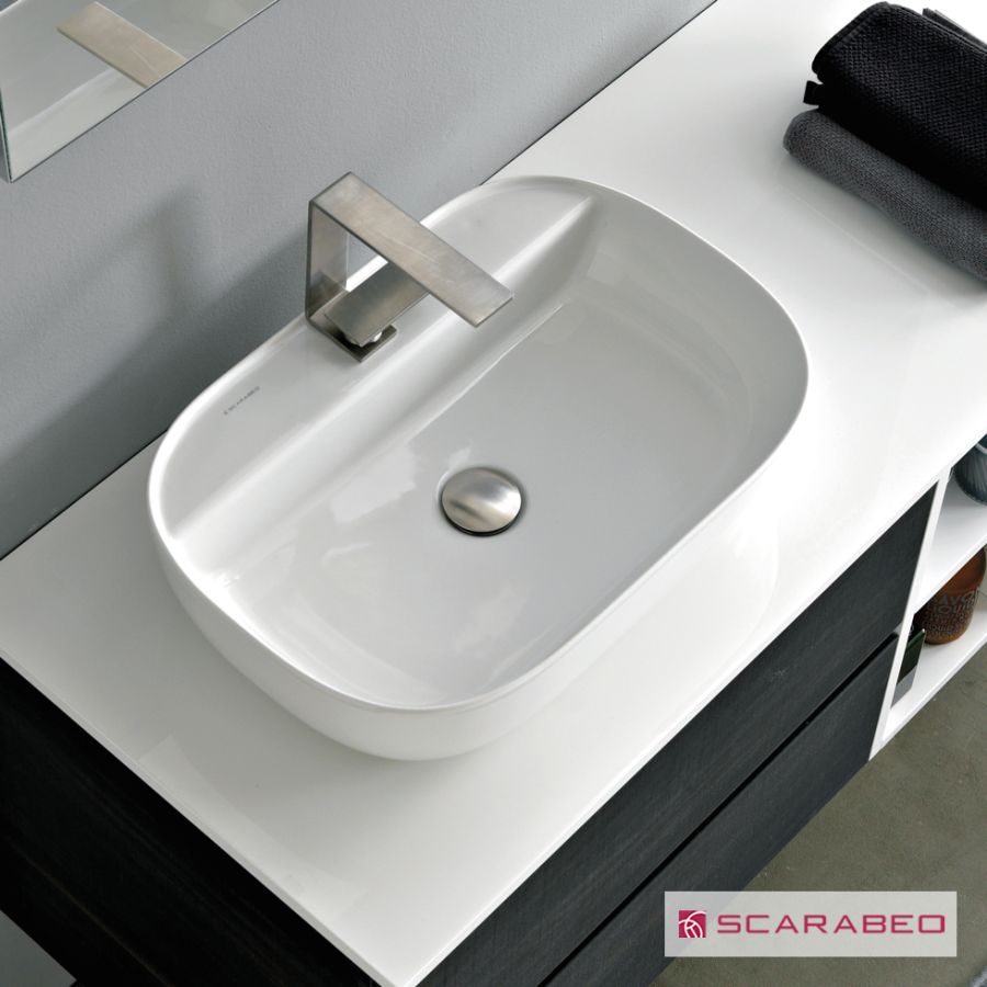 Νιπτήρας Πορσελάνης Glam56/R 56x38 (1 οπή) Scarabeo White 1802-300