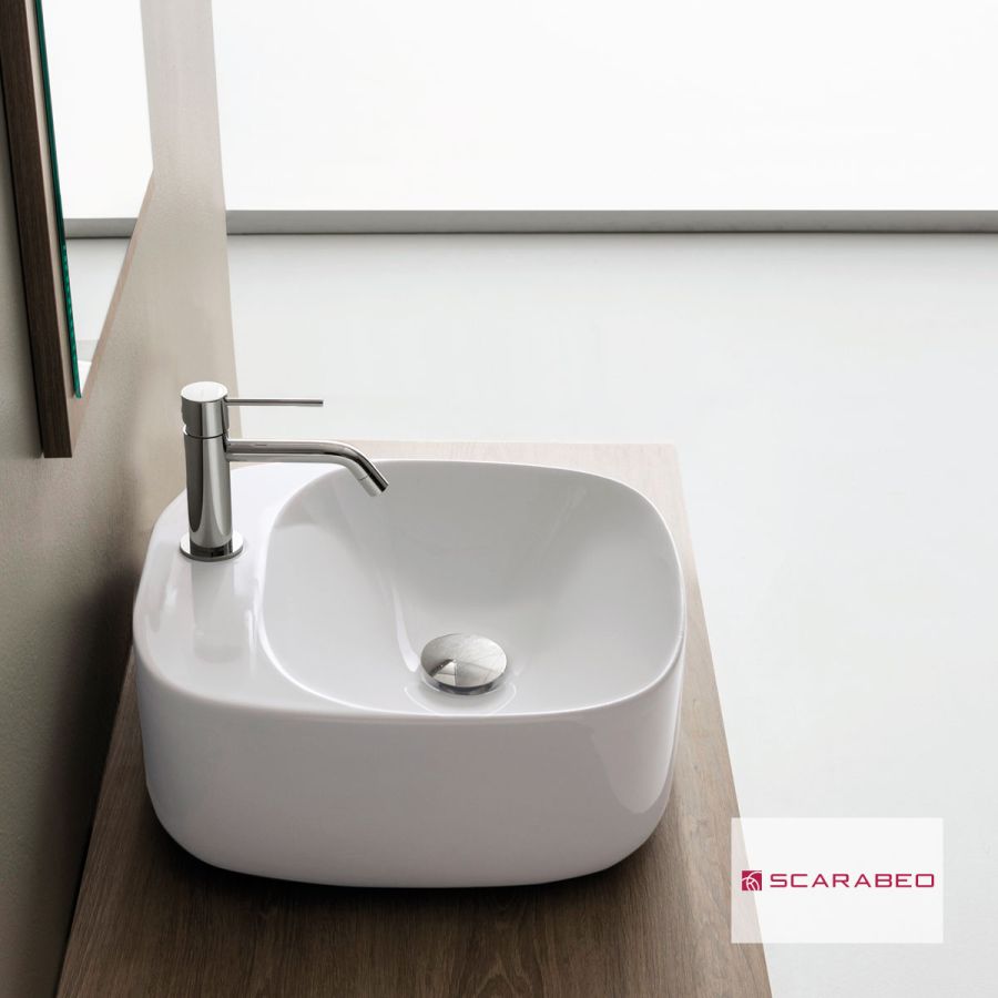 Νιπτήρας Πορσελάνης Moon 42x42 (1 οπή) Scarabeo White 5504-300