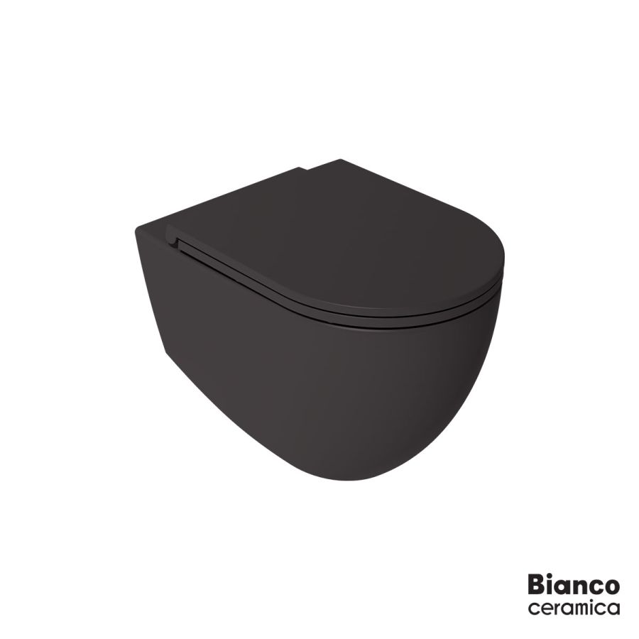 Λεκάνη Κρεμαστή LENTA/53 Rimless με κάλυμμα Soft Close MS38C, Bianco Ceramica Anthracite Matt 381600C-421