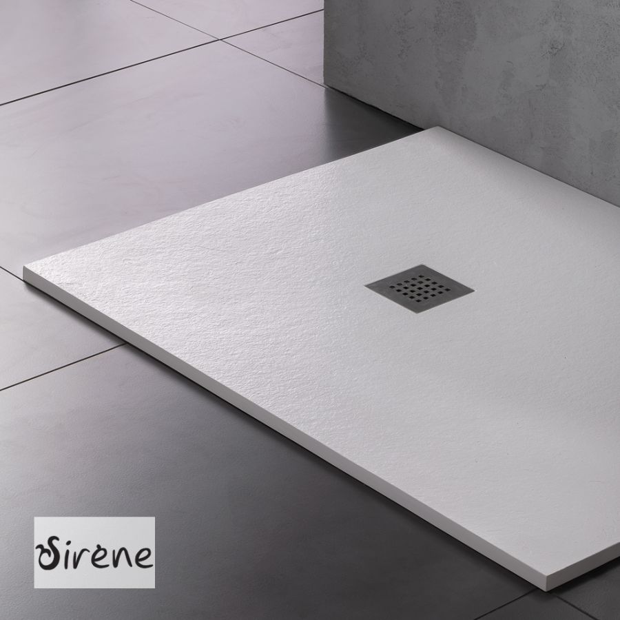Ντουζιέρα Cast Marble (Χυτό μάρμαρο) με Βαλβίδα Slate 140x80 Sirene White Matt S14080-301