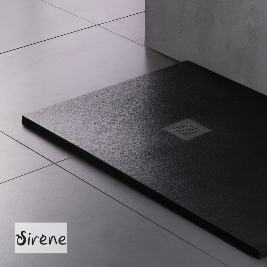 Ντουζιέρα Cast Marble (Χυτό μάρμαρο) με Βαλβίδα Slate 140x80 Sirene Black Matt S14080-401
