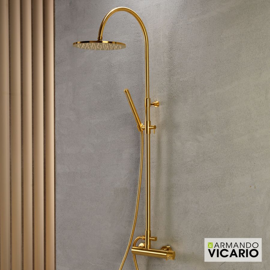 Μπαταρία Ντουζιέρας με Κεφαλή και Κολώνα ρυθμιζόμενου ύψους Industrial Vicario Brushed Gold 512065-201