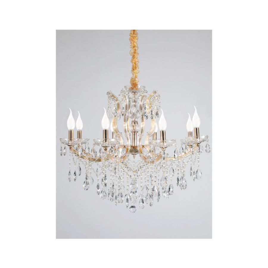 Κρεμαστό φωτιστικό από χρυσό μέταλλο γυαλί και κρύσταλλα 8XE14 D:80cm 5244-8-Χρυσό