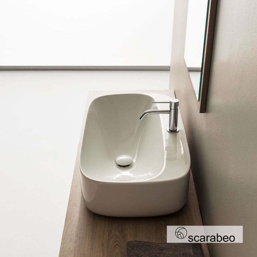 Νιπτήρας Πορσελάνης Moon 70x42 με οπή Μπαταρίας Scarabeo White 5505-300