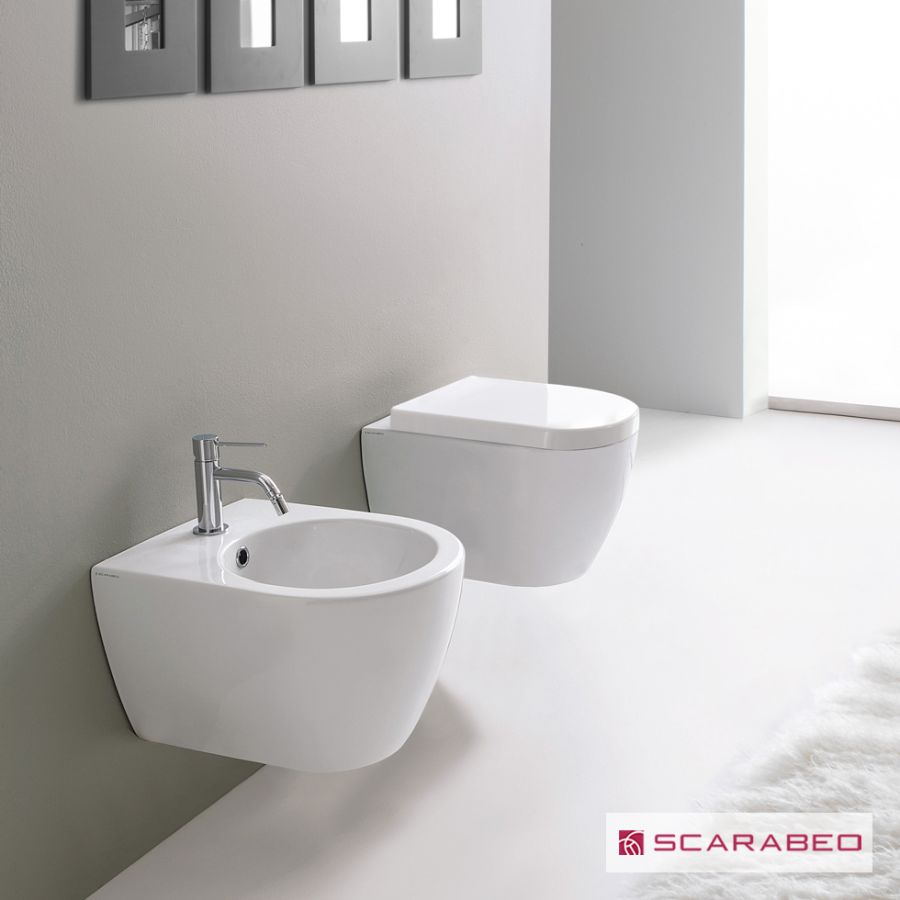Λεκάνη Κρεμαστή MOON/45 Clean-Flush με κάλυμμα Slim Soft Close, Scarabeo White 552400C-300