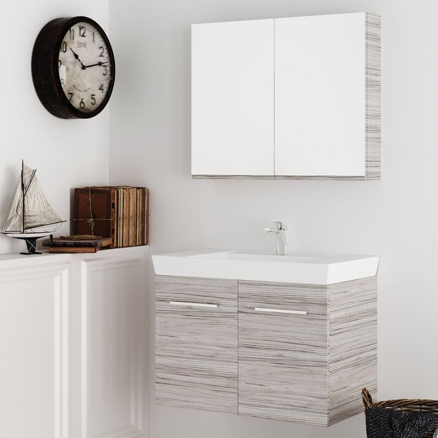 Orabella Vanity 80 - Κρεμαστό Έπιπλο Μπάνιου με πορσελάνινο νιπτήρα Ege και καθρέπτη ντουλάπι F60156-70127-70105-60156