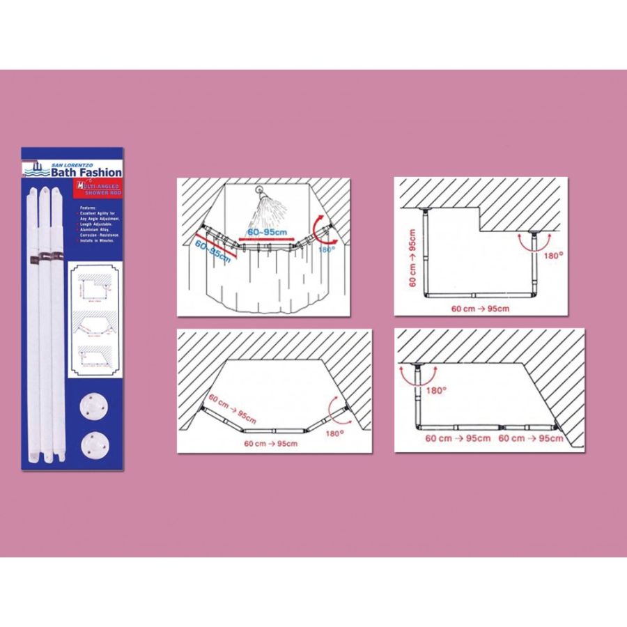 Βραχίονας Μπάνιου Πτυσσόμενος Πολυγωνικός Αλουμίνιο Λευκό 3x60-95cm San Lorentzo 706