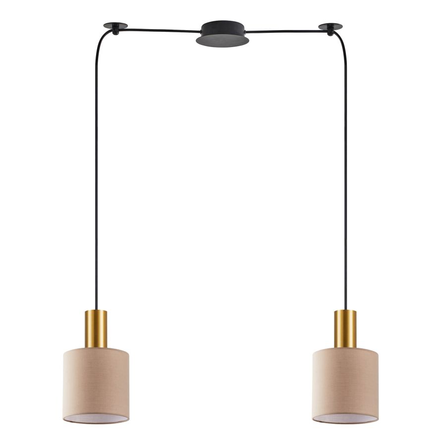 SE21-GM-4-BL2-SH3 ADEPT TUBE Gold Matt Pendant Brown Fabric Shade+ HOMELIGHTING 77-8613