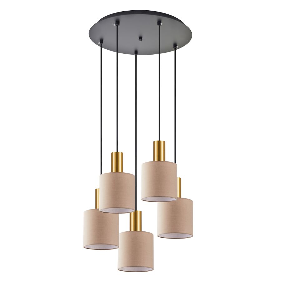 SE21-GM-4-5BL-SH3 ADEPT TUBE Gold Matt Pendant Brown Fabric Shade+ HOMELIGHTING 77-8615