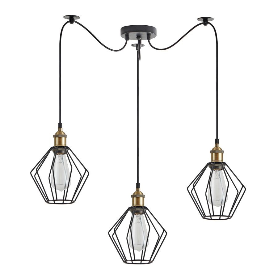 SE21-BR-10-BL3-GR1 MAGNUM Bronze Metal Pendant Black Metal Grid with Black Fabric Cable+ HOMELIGHTING 77-8705