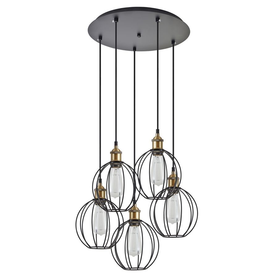 SE21-BR-10-5BL-GR2 MAGNUM Bronze Metal Pendant Black Metal Grid with Black Fabric Cable+ HOMELIGHTING 77-8715