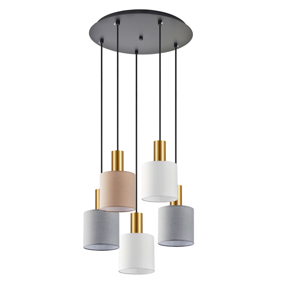 SE21-GM-4-5BL-SH123 ADEPT FLEX Gold Matt Pendant White, Grey, Brown Fabric Shade+ HOMELIGHTING 77-8946