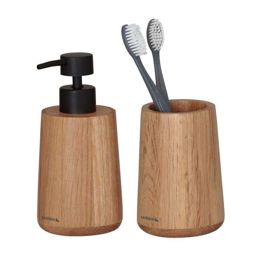Earth oak set δοχείο κρεμοσάπουνου 150 ml & ποτήρι οδοντόβουρτσας Sealskin 800031