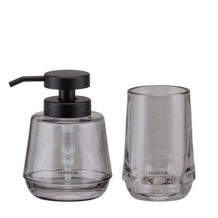 Mood grey set δοχείο κρεμοσάπουνου 380 ml & ποτήρι οδοντόβουρτσας Sealskin 800053