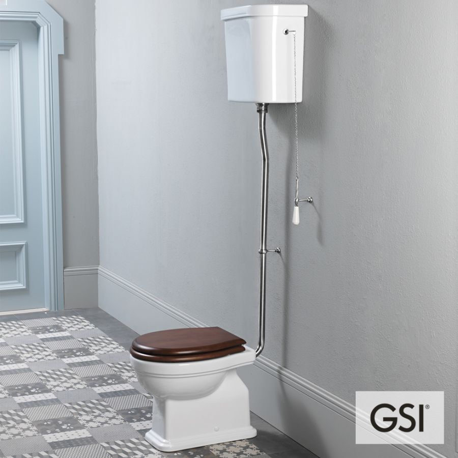 Λεκάνη Υψηλής Πίεσης Πισωστόμια CLASSIC με καζανάκι και Απλό κάλυμμα MS87C Ξύλο, GSI White 871100HW-300