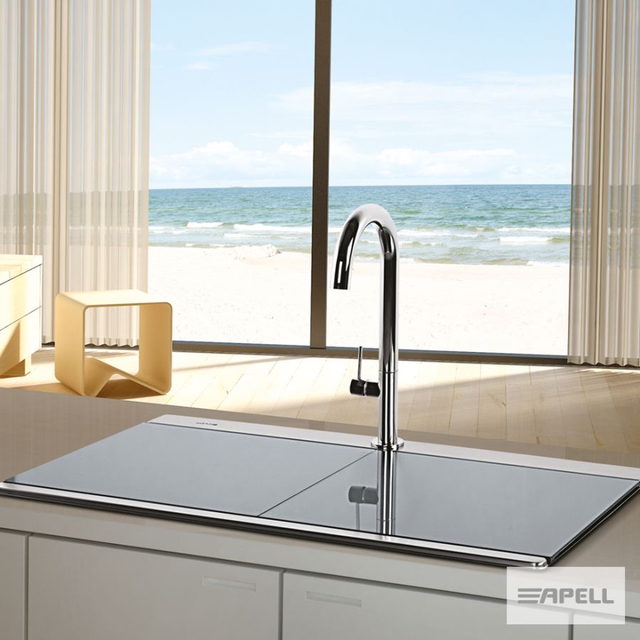 Νεροχύτης Κουζίνας Ανοξείδωτος Iris 89,7x51 Αpell Inox White glass 9320-110300
