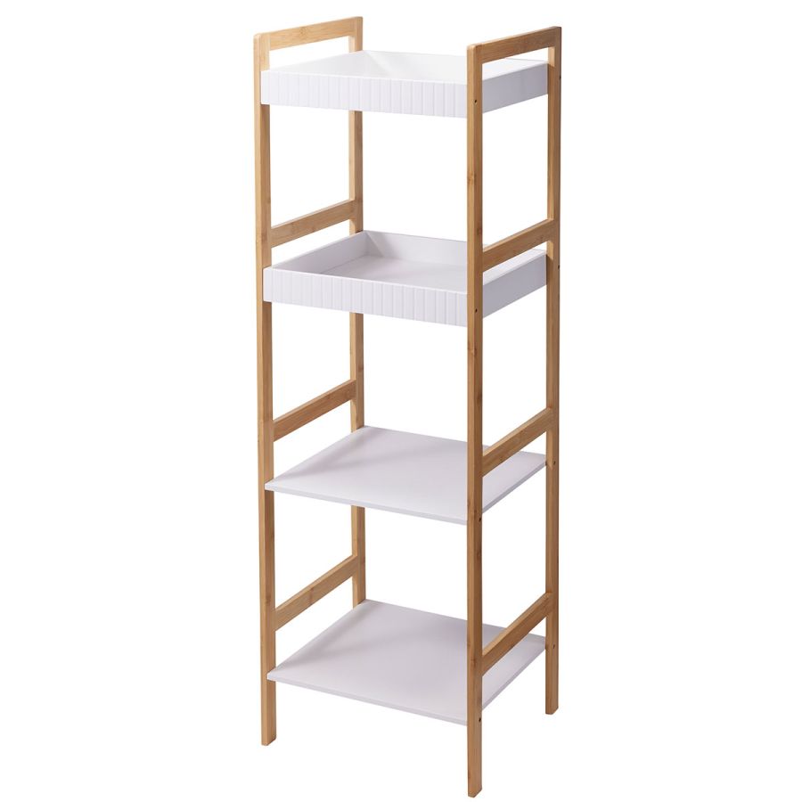 Ραφιέρα Μπάνιου με 4 Ράφια από Bamboo & MDF Natural/White 36x33x110cm MRShome DF-0011000