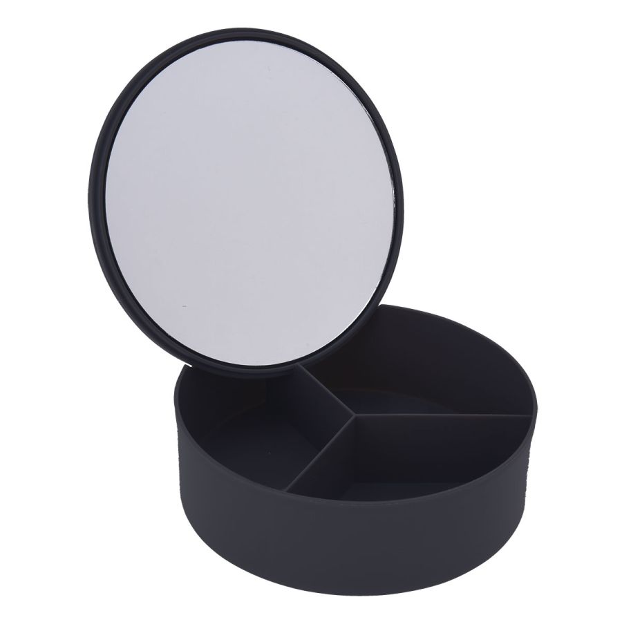 Κουτί Αποθήκευσης PP με Καθρέπτη Φ15x5.5cm Black-3C MRShome DF-0060001