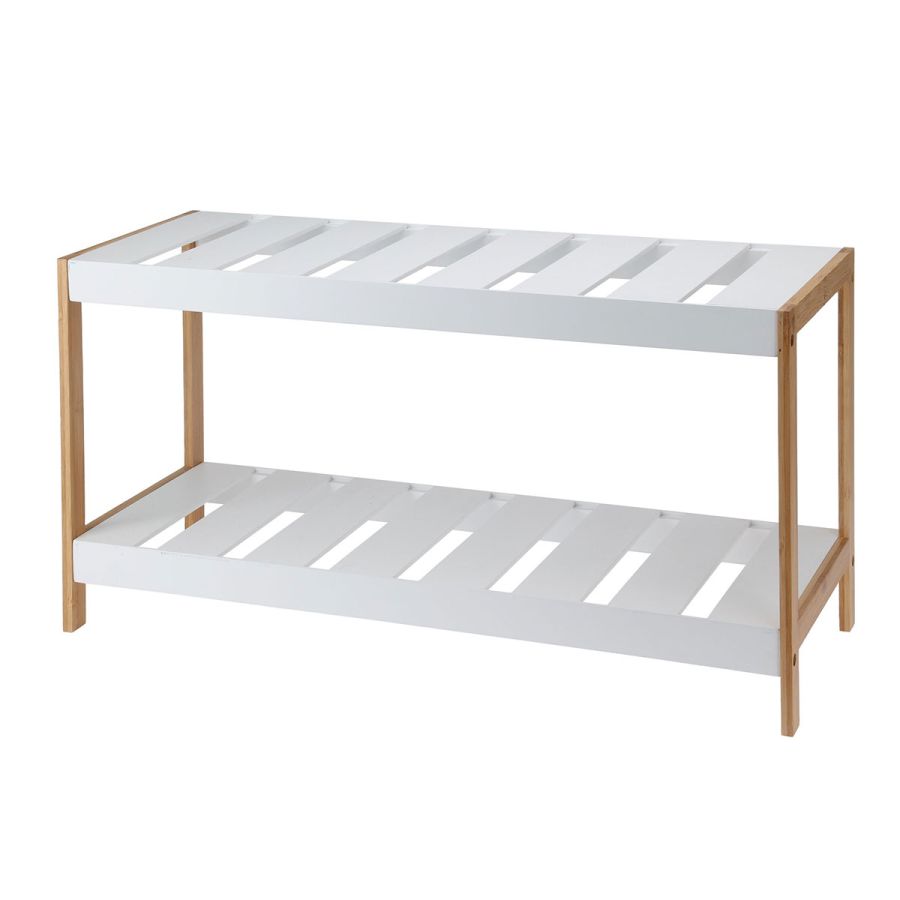 Παπουτσοθήκη 2 Επιπέδων από Bamboo/MDF 70x26x36cm Natural/White MRShome DF-0064000