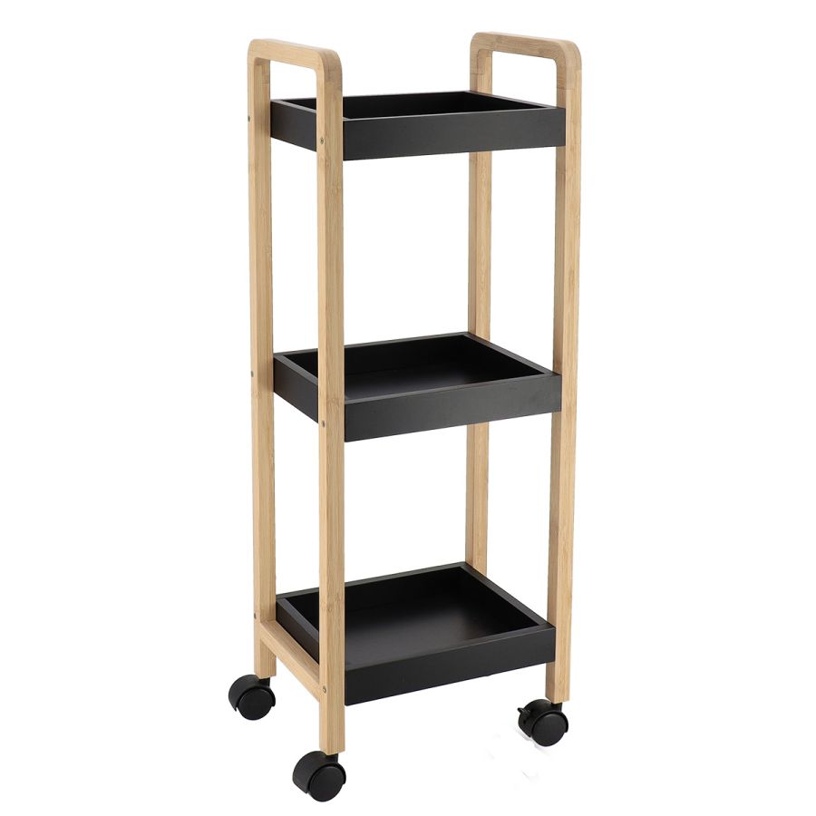 Ραφιέρα Bamboo/MDF με 3 Ράφια Φυσική/Μαύρη με Ροδάκια 28.5x21x79cm MRShome DS-1139000