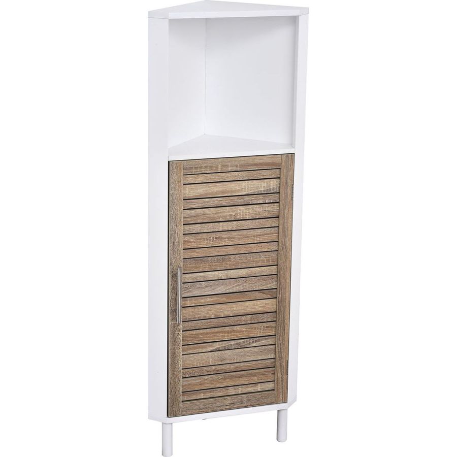 Έπιπλο Γωνιακό MDF/Βελανιδιά με 1 Ράφι και 1 Ντουλάπι με Ράφι στο Εσωτερικό Καφέ/Λευκό 30x30x118cm MRShome DS-1169000