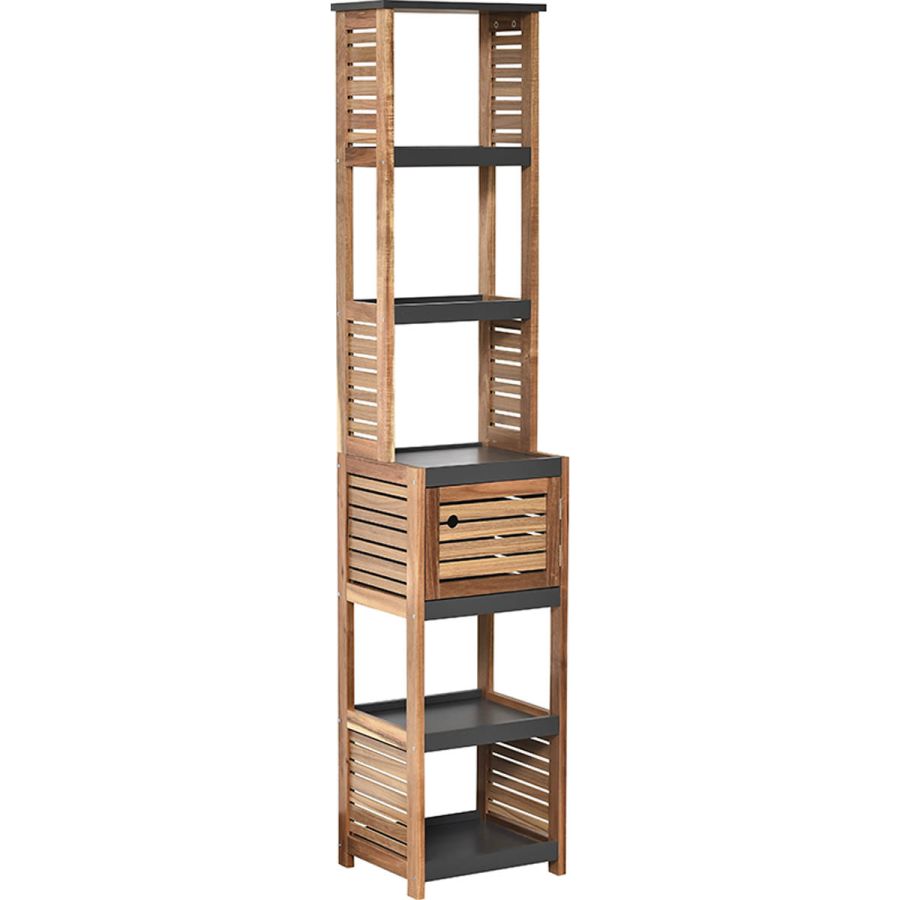Έπιπλο MDF/Ακακία με 1 Ντουλαπάκι και 5 Ράφια Αποθήκευσης Γκρι/Καφέ 38.5x30x170cm MRShome  DS-1178000