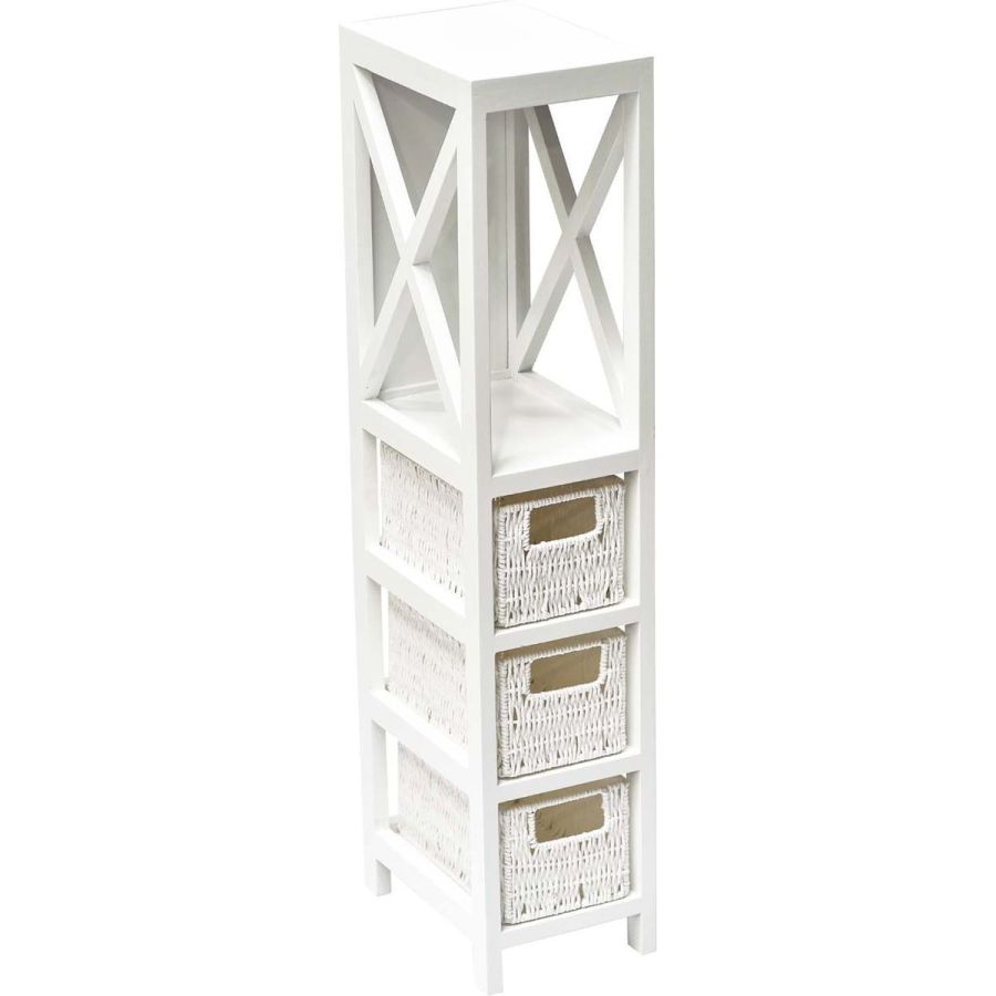 Έπιπλο MDF με 1 Ράφι και 3 Συρτάρια Λευκό 17x24x82cm MRShome DS-1232000