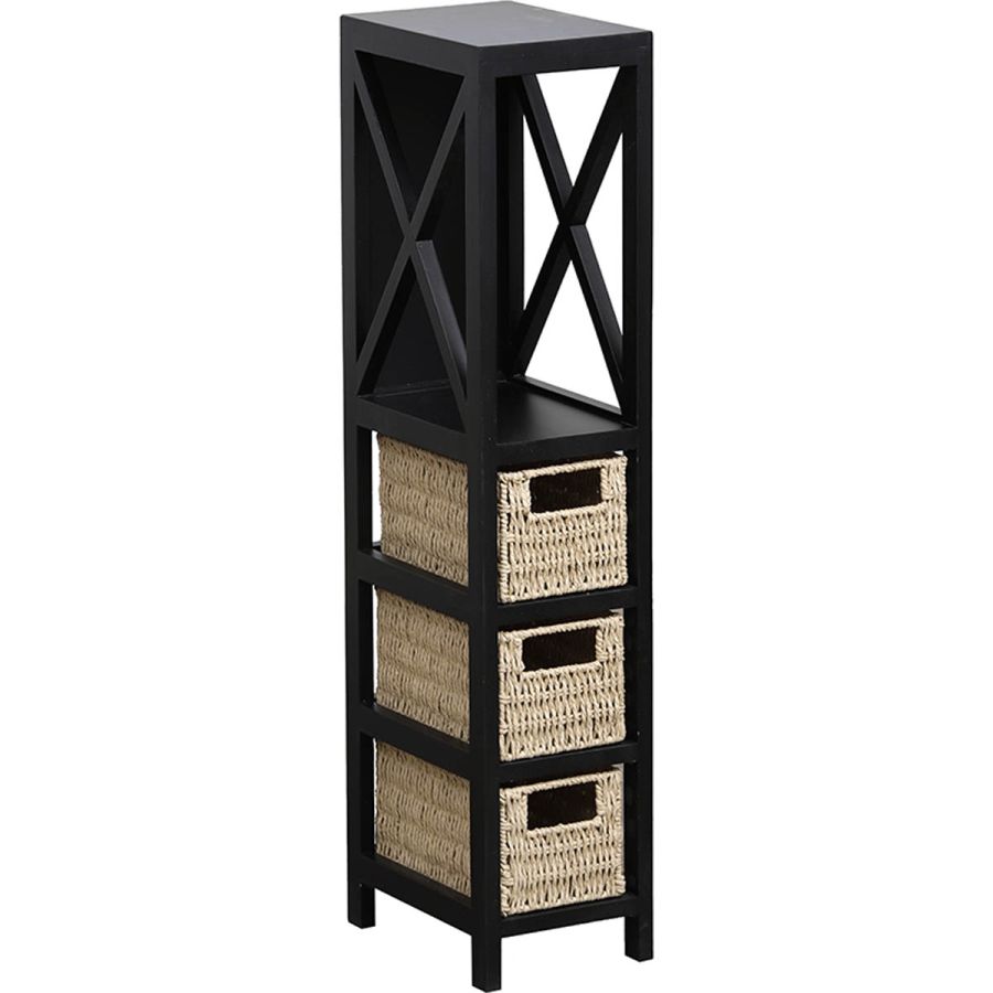 Έπιπλο MDF με 1 Ράφι και 3 Συρτάρια Μαύρο 17x24x82cm MRShome DS-1233000