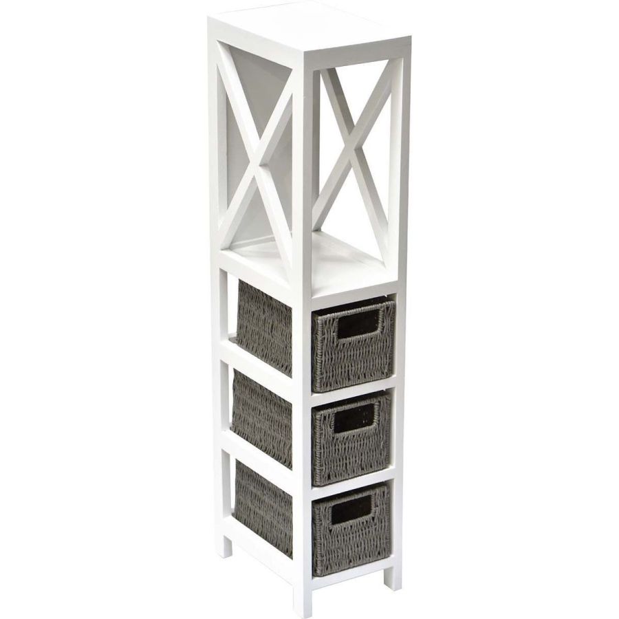 Έπιπλο MDF με 1 Ράφι και 3 Συρτάρια Γκρι/Λευκό 17x24x82cm MRShome DS-1295000