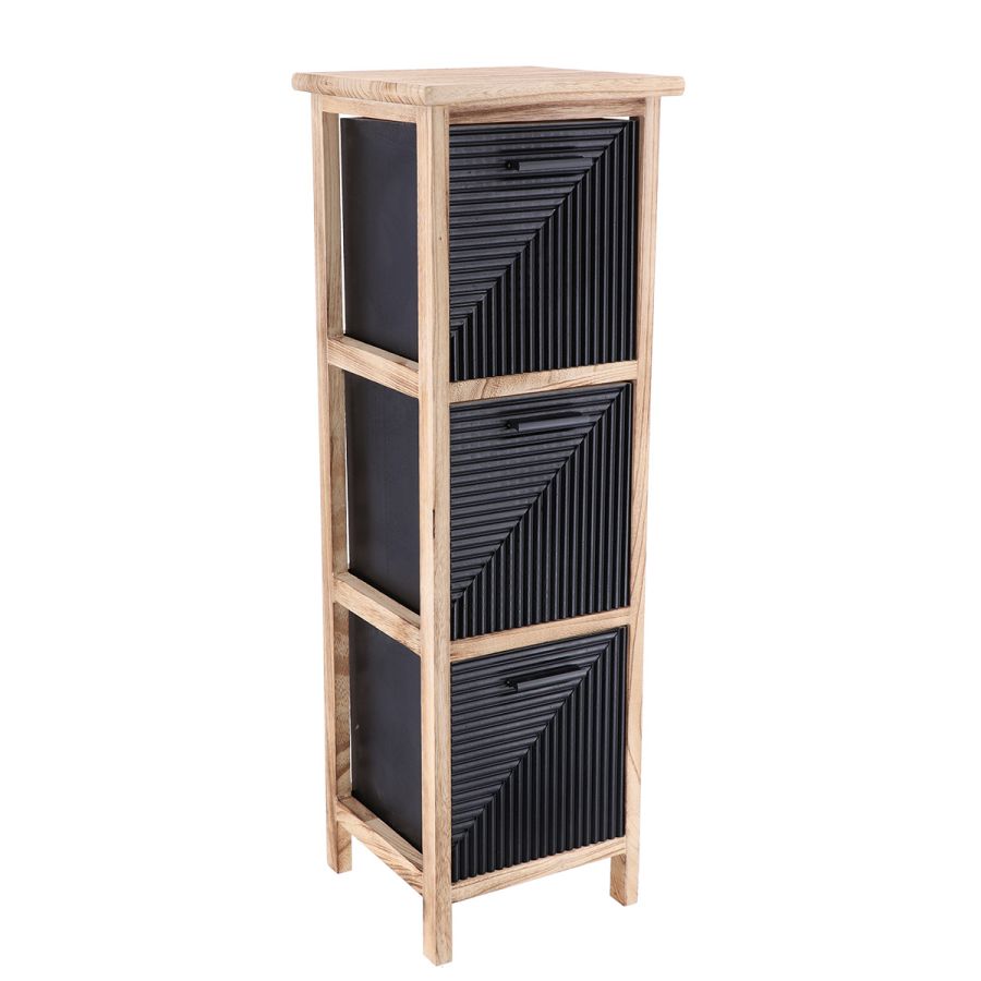 Συρταριέρα MDF με 3 Συρτάρια Φυσική/Μαύρη 25x25x77cm MRShome DS-1308000