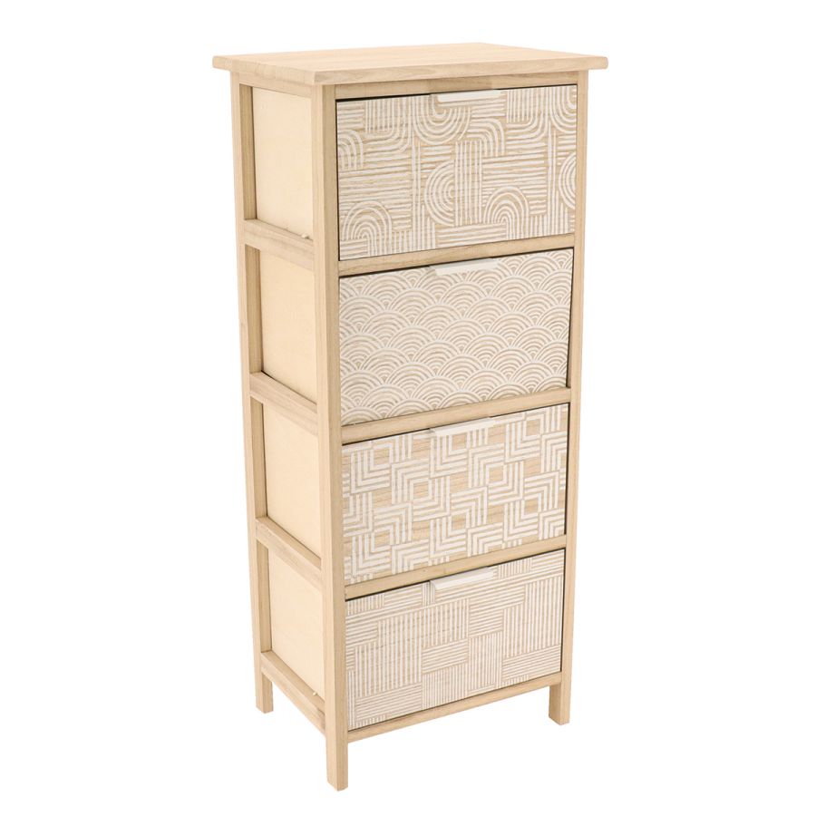 Συρταριέρα MDF με 4 Συρτάρια 37.5x27.5x86cm Μπεζ με Σχέδια MRShome DS-1398000